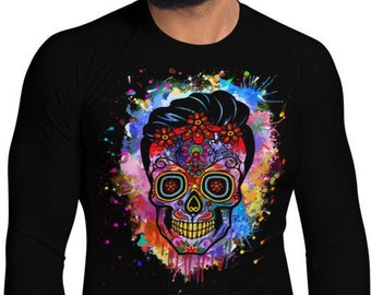 Skull Art Rash Guard for Men: Moisture-Wicking. Athletic Workout, Running, Gym, BJJ Jiujitsu, Surfing, Fishing, Water Sports, Swimming (UPF)