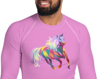 Buntes Einhorn Rash Guard, Langarmshirt für Männer Sportgymnastik, Laufen, Gym, Surfen, Schwimmen, Angeln, Wassersport (UPF)