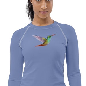 Sports Running Shirt, Rash Guard Hummingbird, Yoga, Pilates, Athletic Workout, BJJ, Water Sports, Surfing, Moisture-Wicking Long Sleeve image 1