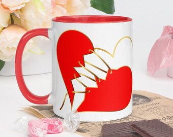 Love Heart Coffee/Tea Mug for Romance & Happy Relationship Goals, Mug with Red inside