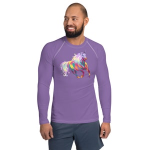 Colorful Unicorn Rash Guard, Long-Sleeved Shirt for Men&#39;s Athletic Workout, Running, Gym, Surfing, Swimming, Fishing, Water Sports (UPF)