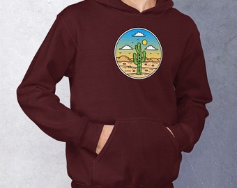 Retro Hoodie Cool Cactus Desert Game Art, Vintage Hooded Sweatshirt, Boyfriend, Teenage Boys, Minimalist Men Comics Shirt, Wilderness KAKTUS