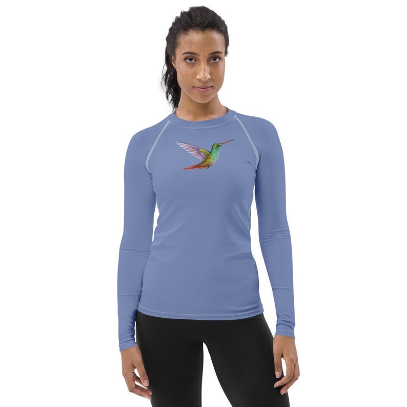 Sports Running Shirt, Rash Guard Hummingbird, Yoga, Pilates, Athletic Workout, BJJ, Water Sports, Surfing, Moisture-Wicking Long Sleeve image 1