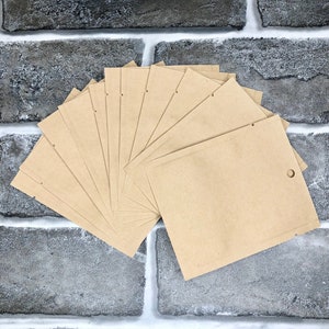 50 mini bolsas planas de papel kraft compostables y biodegradables, 10,8 cm (largo) x 8,6 cm (ancho), termosellables, aptas para alimentos, cero residuos, sin plástico.