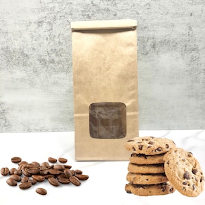 50 Compostable Kraft Bags with Window (7.75 x 3.38 x 2.5 in) | Resealable Tin Tie, Food Safe, Biodegradable & Eco-Friendly