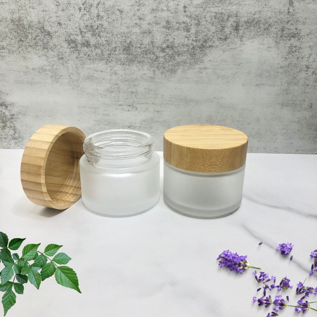 Set of 2 Frosted Glass Jars With Bamboo Lid 3.5 Oz 100g Etsy
