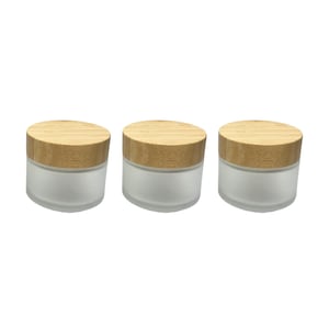 3 Frosted Glass Cosmetic Jars with Bamboo Lids (100g / 3.5 oz) | Refillable, Eco-Friendly Skincare Containers