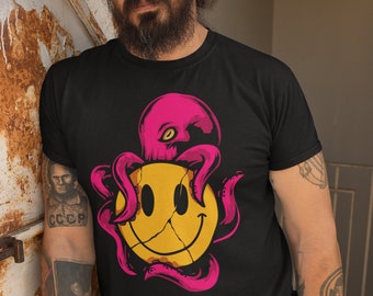 Kraken Smiles | Smiley Shirt | Retro Fantasy T-Shirt | Choice of Fabric Triblend or Cotton