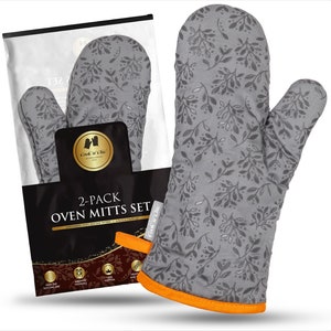 Premium Oven Mitts Set - Cotton Kitchen Gloves for Baking and Cooking - 2-Pack Quilted Mittens - Aesthetic and Functional - Christmas Gift