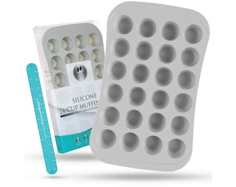24-Cup Silicone Muffin Pan | Non-Stick Cupcake Baking Mold, Food Safe Pure Platinum Silicone