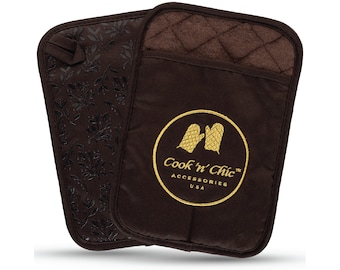 Cotton Pot Holders Set of 2 | Non-Slip Silicone Grip, Soft Terry Cloth Lining