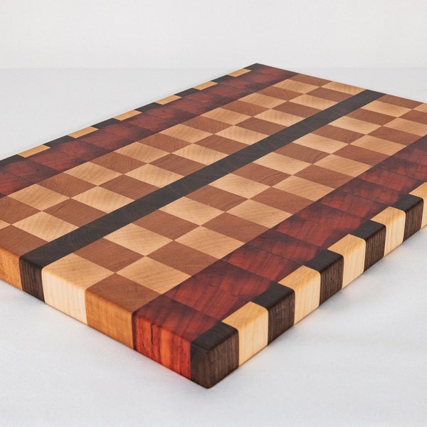 Exotic Handmade Cutting Board with Padauk, Black Walnut, Hard Maple and Cherry - Large