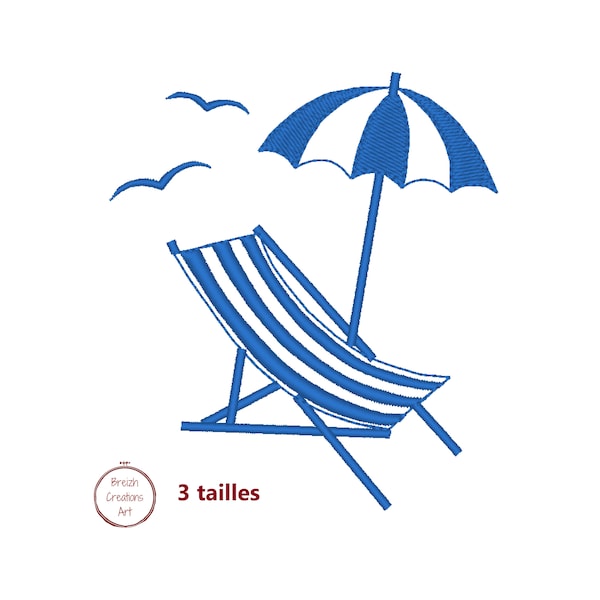 Motif broderie machine transat plage parasol ete facile rapide, vacances, détente, sieste, soleil, fichier numerique à telecharger 3 tailles