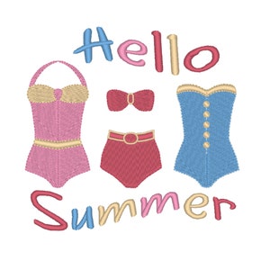 Pattern embroidery machine swimsuit hello summer, beach, holidays, sun, relaxation, bikini, digital file to download in 3 sizes,