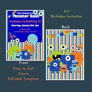 Monster Bash Birthday Invitation - 5x7 (Canva Template)