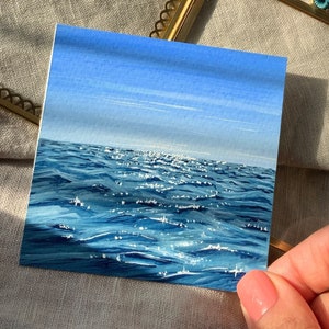 Glistening Waters Ocean Mini Paintings Miniature art Mini canvas art Tiny watercolour painting Cute Desk Accessories Cute Art image 2