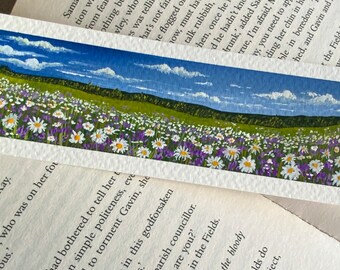Hand-Painted Spring Meadow Bookmark: Original Gouache Artwork