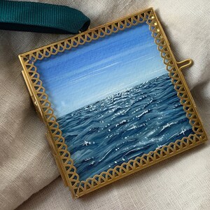 Glistening Waters Ocean Mini Paintings Miniature art Mini canvas art Tiny watercolour painting Cute Desk Accessories Cute Art image 1