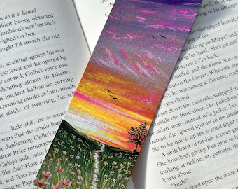 Hand-Painted Watercolour Meadow Bookmark: Original Gouache Watercolour Painting - Miniature Artwork