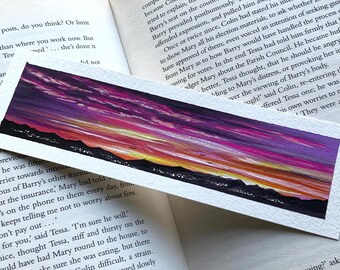 Hand-Painted watercolour Vibrant Sunset Bookmark: Original Gouache Artwork - Readers Gifts