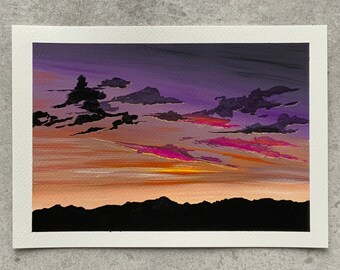 Impresionante pintura de puesta de sol - Arte de puesta de sol - Arte mural de puesta de sol - Pinturas de acuarela - Pintura de paisajes - Obra de arte en gouache - Arte de acuarela