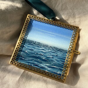 Glistening Waters Ocean Mini Paintings Miniature art Mini canvas art Tiny watercolour painting Cute Desk Accessories Cute Art image 3