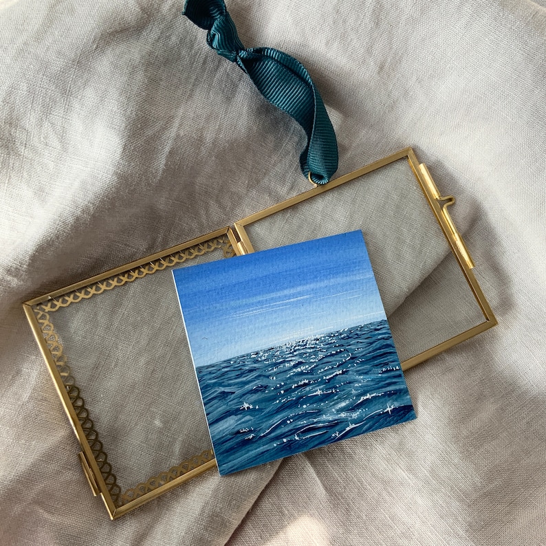 Glistening Waters Ocean Mini Paintings Miniature art Mini canvas art Tiny watercolour painting Cute Desk Accessories Cute Art image 8