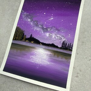 Cuadro A5 “Cielo estrellado” - Pintura al gouache de cielo galáctico - Pintura original de galaxia - Pinturas en acuarela - Regalos de arte - Regalos pintados a mano imagen 3