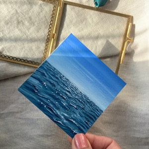 Glistening Waters Ocean Mini Paintings Miniature art Mini canvas art Tiny watercolour painting Cute Desk Accessories Cute Art image 4