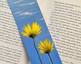 Hand-Painted Watercolour Yellow Flowers Sky Bookmark: Original Gouache Watercolour Painting - Miniature Artwork