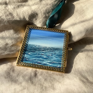 Glistening Waters Ocean Mini Paintings Miniature art Mini canvas art Tiny watercolour painting Cute Desk Accessories Cute Art image 7