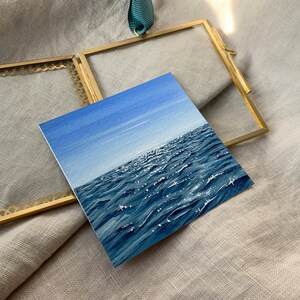 Glistening Waters Ocean Mini Paintings Miniature art Mini canvas art Tiny watercolour painting Cute Desk Accessories Cute Art image 6