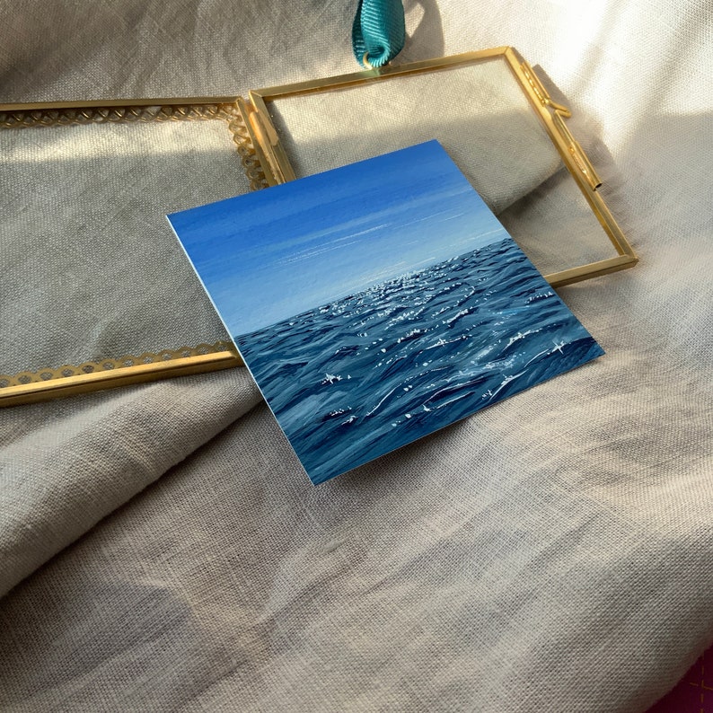 Glistening Waters Ocean Mini Paintings Miniature art Mini canvas art Tiny watercolour painting Cute Desk Accessories Cute Art image 9