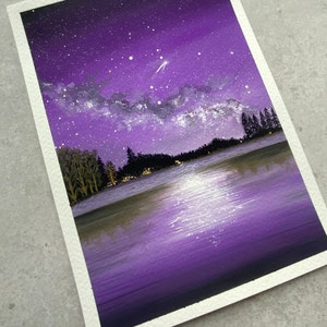Cuadro A5 “Cielo estrellado” - Pintura al gouache de cielo galáctico - Pintura original de galaxia - Pinturas en acuarela - Regalos de arte - Regalos pintados a mano imagen 2