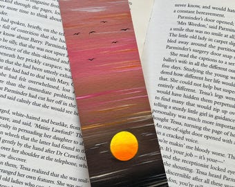 Hand-Painted Watercolour Sunset Evening Bookmark: Original Gouache Watercolour Painting - Miniature Artwork