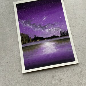 Cuadro A5 “Cielo estrellado” - Pintura al gouache de cielo galáctico - Pintura original de galaxia - Pinturas en acuarela - Regalos de arte - Regalos pintados a mano imagen 4
