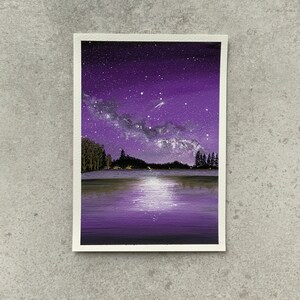 Cuadro A5 “Cielo estrellado” - Pintura al gouache de cielo galáctico - Pintura original de galaxia - Pinturas en acuarela - Regalos de arte - Regalos pintados a mano imagen 5