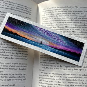 Bladwijzer Galaxy Sky - handgeschilderde aquarel bladwijzer - boekaccessoires - schilderijen cadeaus - bladwijzer dagboek en planner - boekenliefhebbers