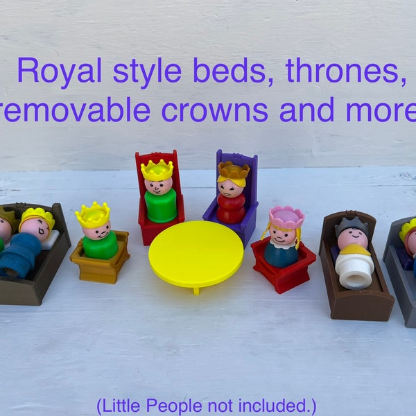 Thrones, Crowns, Royal Beds, Table, and More 3D Printed Toys for Vintage Little People. Great for Castle Play