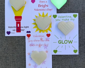Glow-in-the-Dark Valentines for Kids, Non-Candy Heart Shaker Cards for Classroom Exchange, Set of 4 Different Cards
