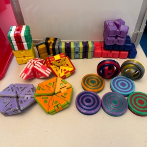 Fidget Toys- Infinity Cubes, Hexaflexagons, and Gyroscopes 3D Printed in Your Choice of over 60 Colors