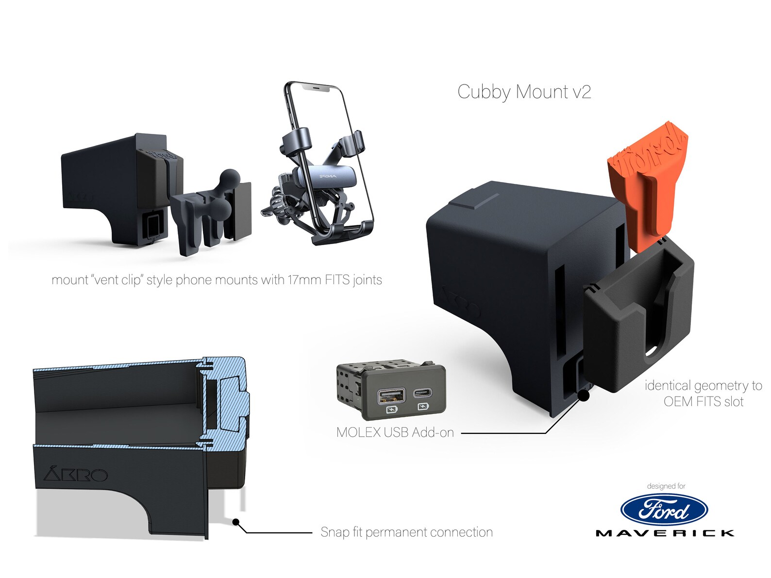 Cubby Mount V2 2022 Ford Maverick Truck 3D Printed ASA Etsy India