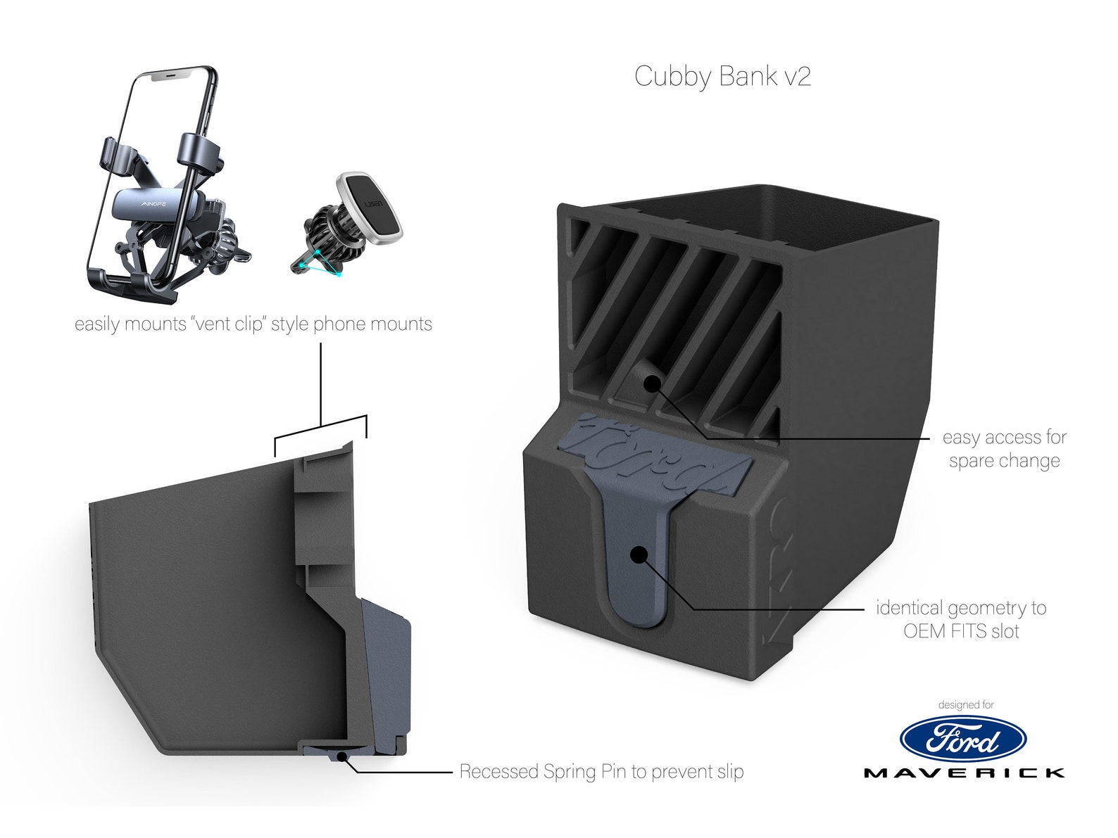 Ford Maverick STL Cubby Bank V2 3D Printer Files Etsy