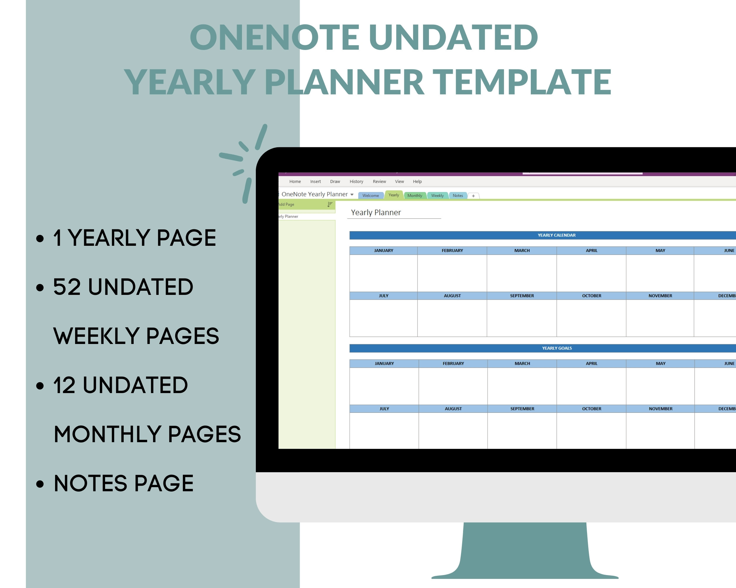 Onenote Planner for Professionals, Undated Onenote Digital Yearly