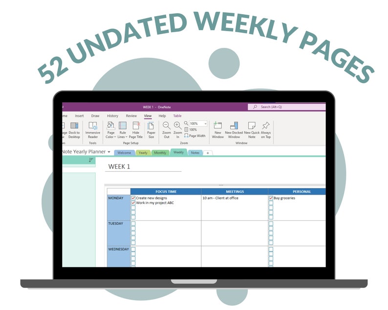 Onenote Planner for Professionals, Undated Onenote Digital Yearly