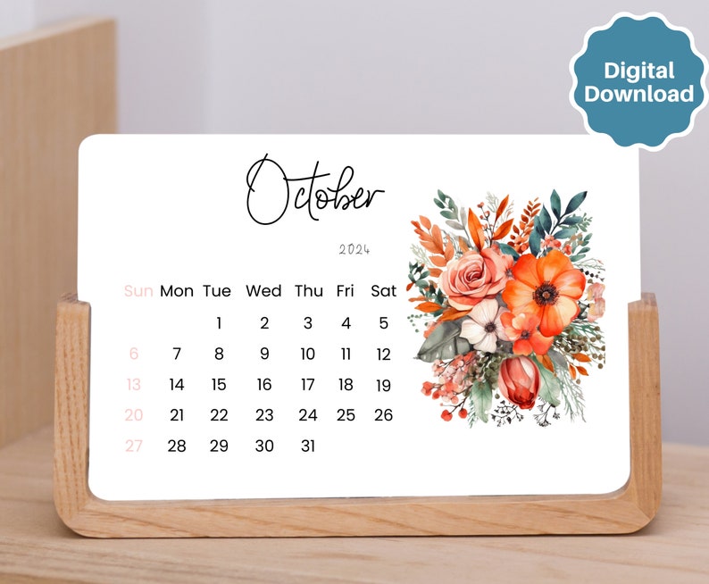 2024 Printable Monthly Calendar 2024 Floral Desk Calendar Monthly Desk