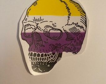 Nonbinary skull sticker