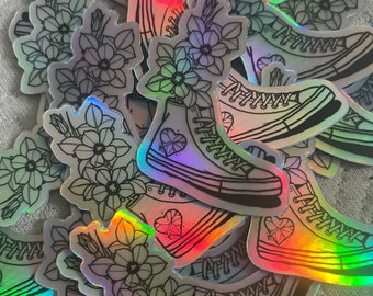 Holographic floral heartbreak shoe sticker