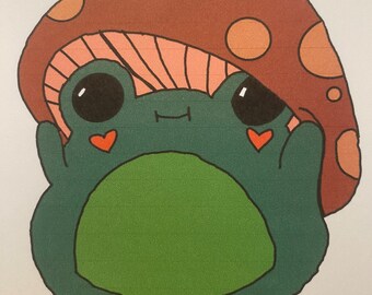 Mushroom hat frog with heart cheeks print