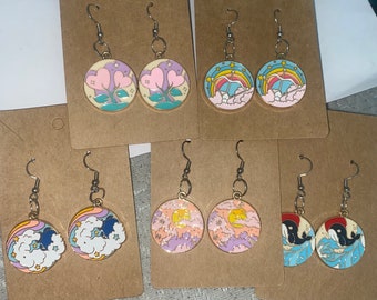 Kawaii Dangle Earrings: Whale, Heart, Sunrise, Cauldron